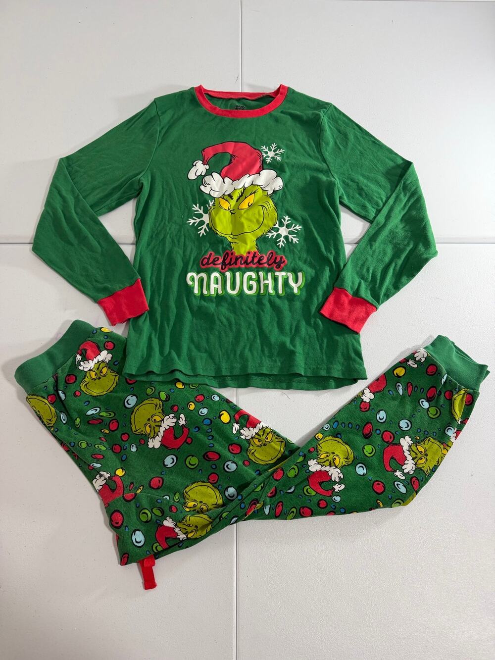 Grinch Christmas Pajama Set Mens Small Definitely Naughty Top Pants Dr Seuss